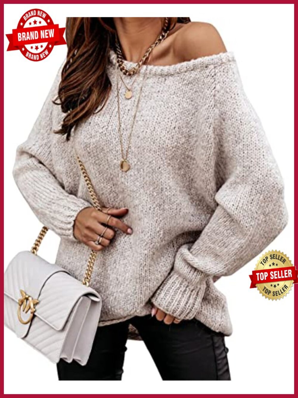 Women's Oversized Off Shoulder Long Sleeve Ribbed Knit Sweater Pullover
